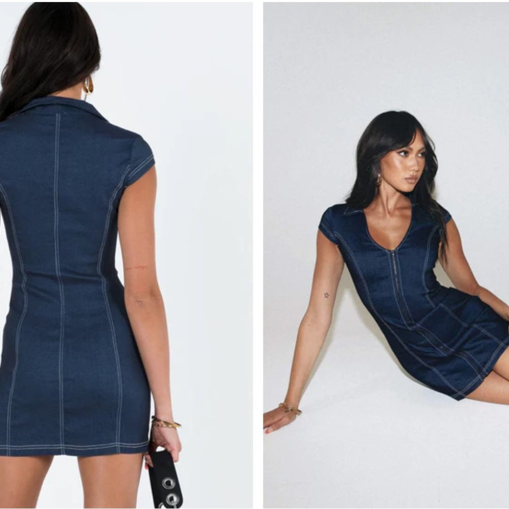Princess Polly Dark Denim Bratz Y2K Zip-Front Mini Dress
